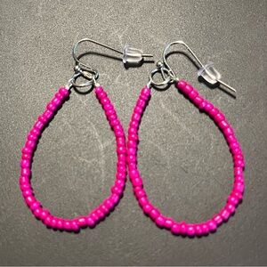 Pink Beaded Teardrop Earrings